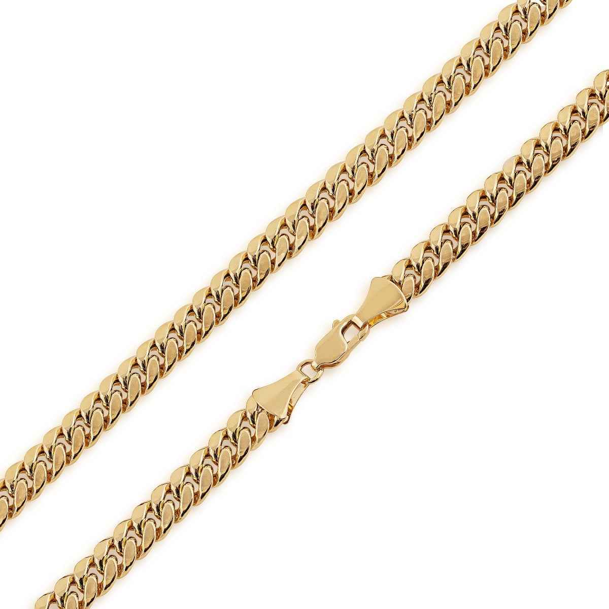 7.6mm 24-inch Semi-Solid Miami Cuban Chain Necklace in 10K Yellow Gold front view