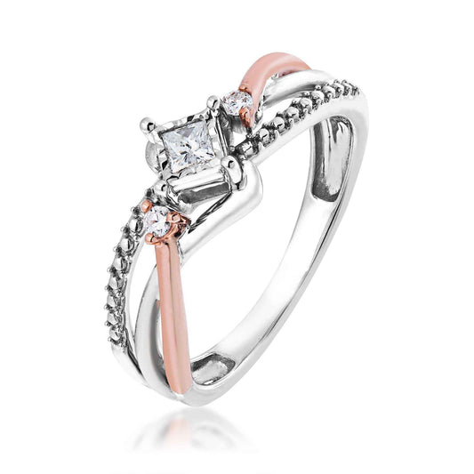 1/6 ct. tw. Princess Cut Diamond Promise Ring with Miracle Plating in 10K Two-Tone Gold front view