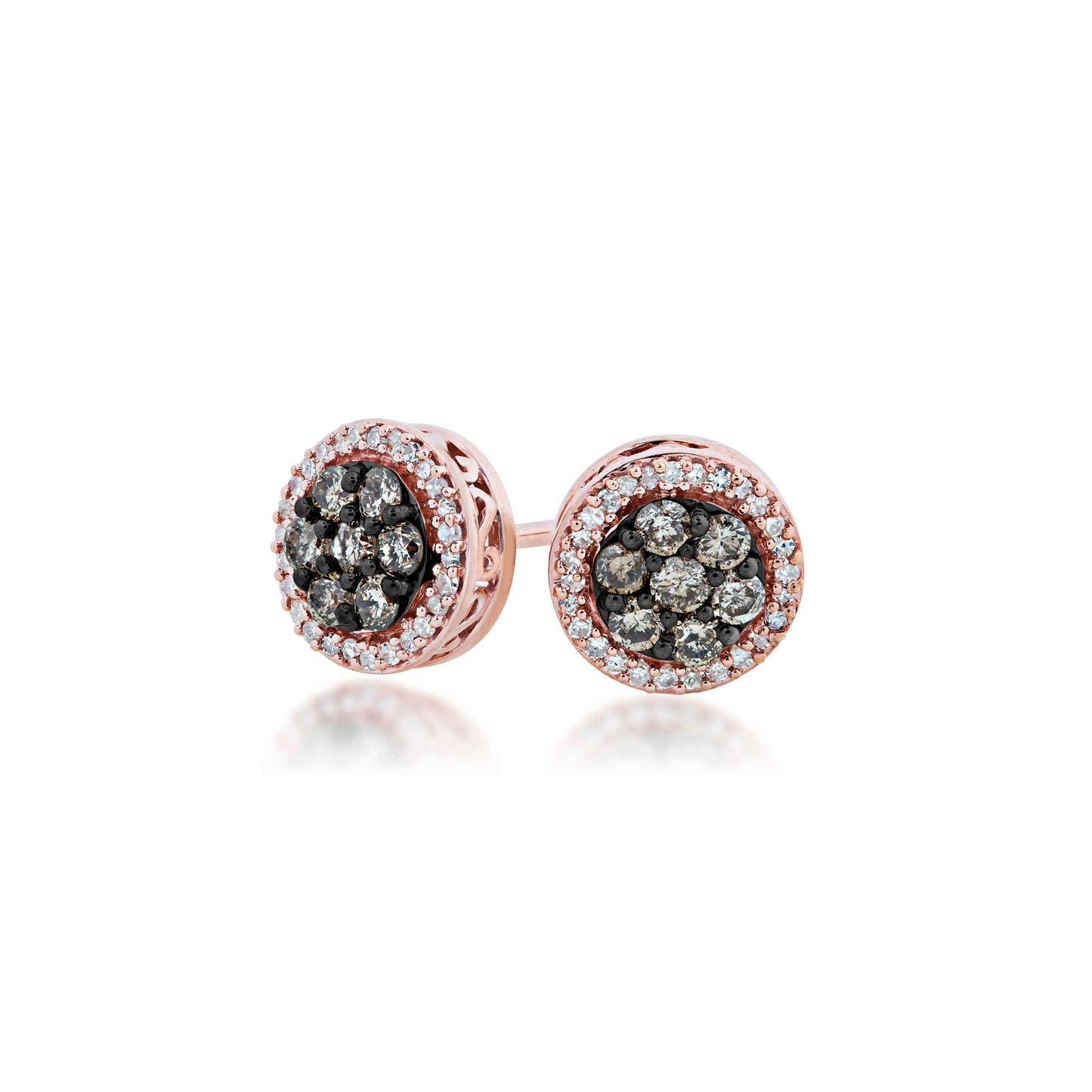 Mocha Collection 1/2 ct. tw. Round Mocha Cluster Fashion Earrings with Round Brilliant White Diamond Halos in 10K Pink Gold