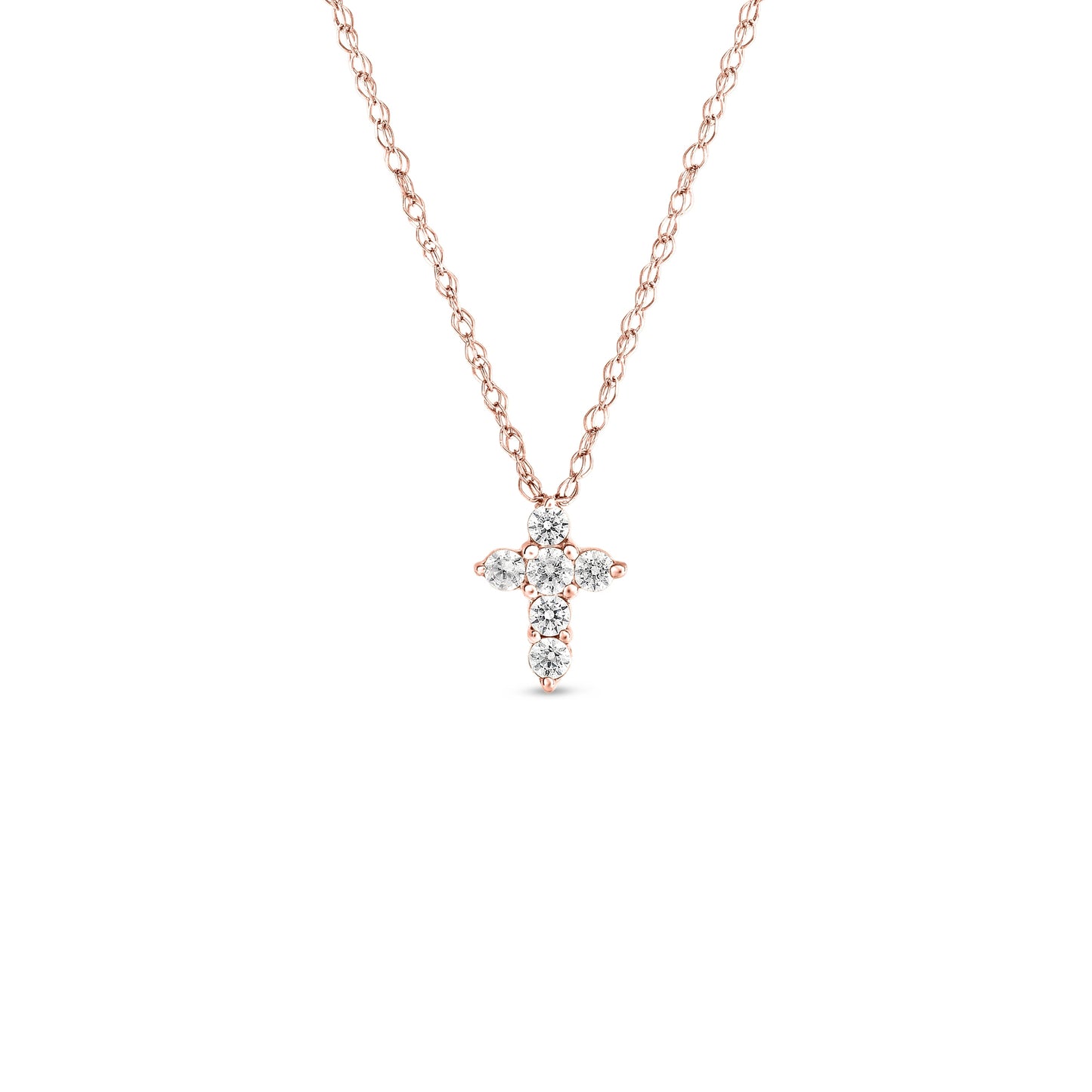 1/10 ct. tw. 6-Stone Diamond Cross Pendant in 10K Pink Gold