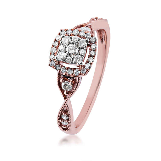 I Promise 1/3 ct. tw. Round Diamond Cluster Promise Ring with Halo and Milgrain Detailing in 10K Pink Gold front view