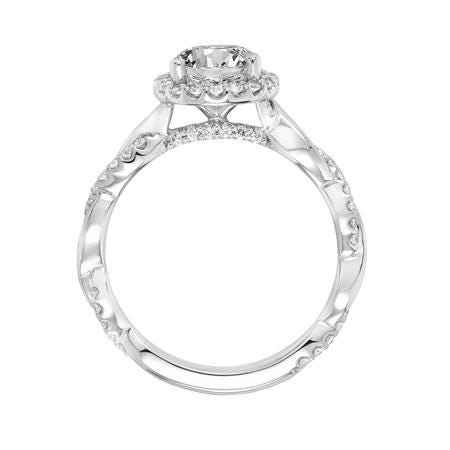 Artcarved Contemporary 1/3 ct. tw. Round Diamond Halo Semi-Mount Engagement Ring with Twist Band in 14K White Gold front view