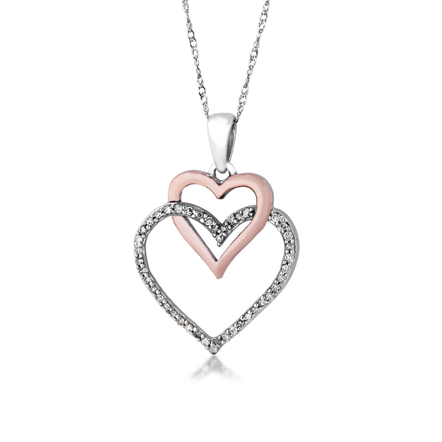 1/8 ct. tw. Diamond Double Hanging Heart Pendant in 10K Two-Tone Gold