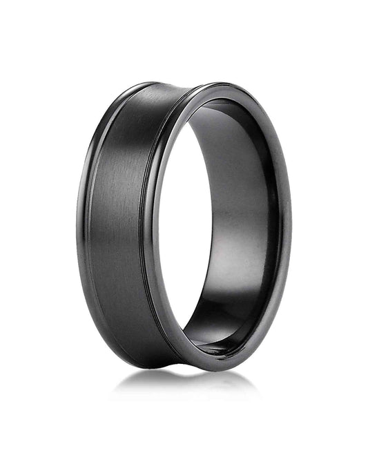 BENCHMARK Mens 7.5MM Black Titanium Wedding Band close-up detail (2)