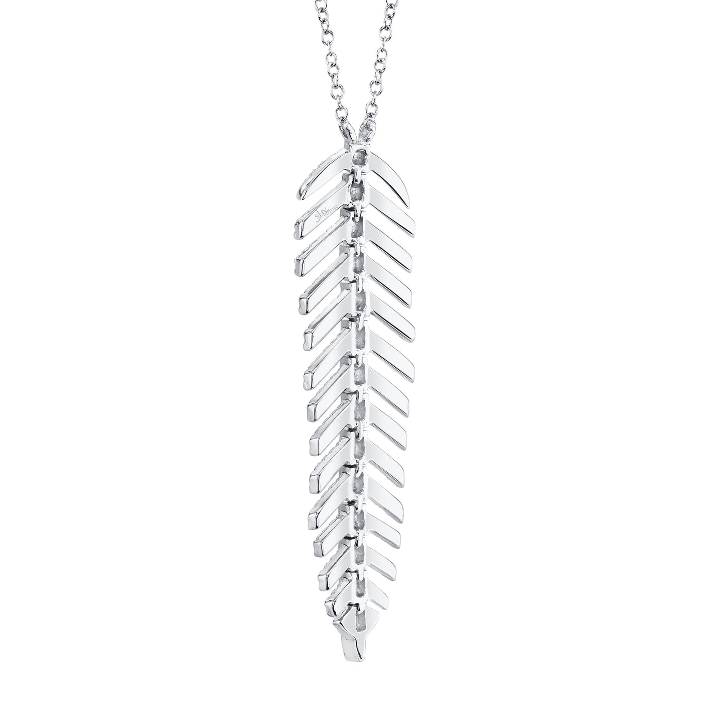 Shy Creation 1/3 ct. tw. Diamond Pave Feather Fashion Dangle Pendant in 14K White Gold front view
