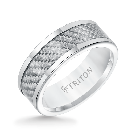 Triton Men's 8MM Tungsten Carbon Fiber Center Wedding Band 11 front view