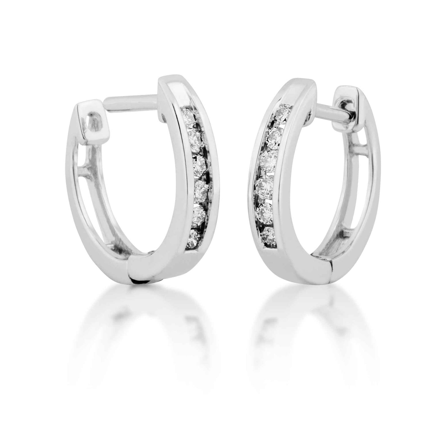 1/8 ct. tw. Round 6-Stone Open Channel-Set Diamond Fashion Huggie Hoop Earrings in 10K White Gold