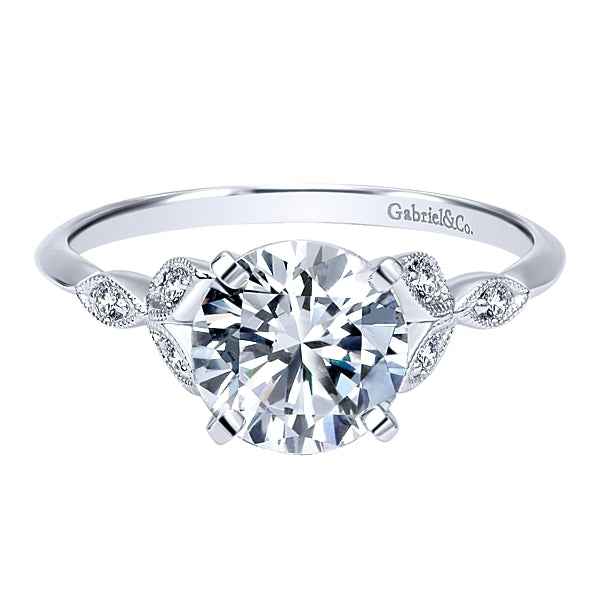 Gabriel & Co. .08 ct. Diamond Round Semi-Mount Engagement Ring with Milgrain Detailing in 14K White Gold