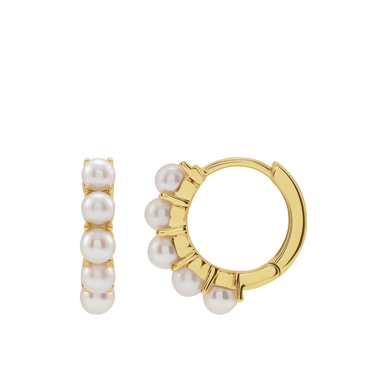 Cultured Freshwater Pearl Huggie Hoop Earrings in 14K Yellow Gold