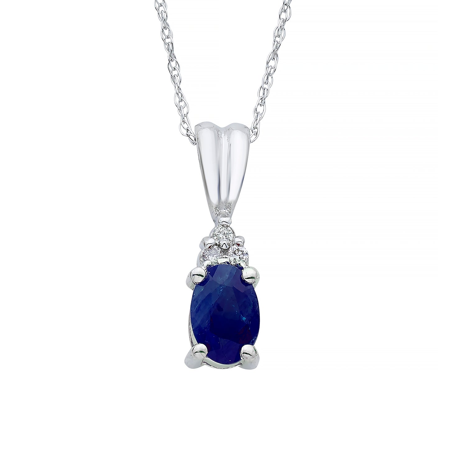 Genuine Oval Shaped Sapphire and .03 ct. tw. Diamond Pendant in 10K White Gold