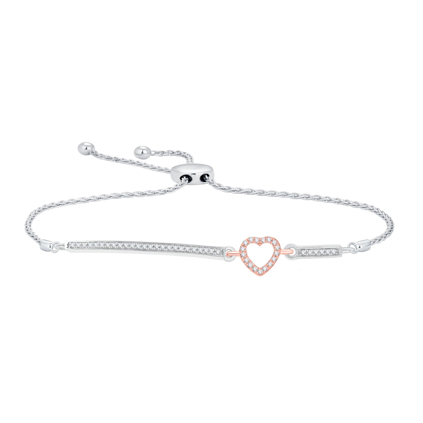 1/7 ct. tw. Diamond Heart Bar Bolo Bracelet in Sterling Silver