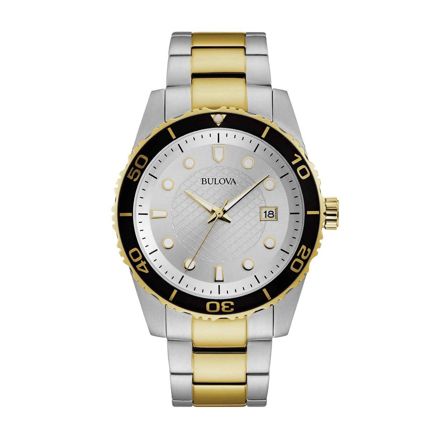 Bulova Dress Collection Men's Silver Dial Watch with Black Top Ring in Two-Tone Stainless Steel