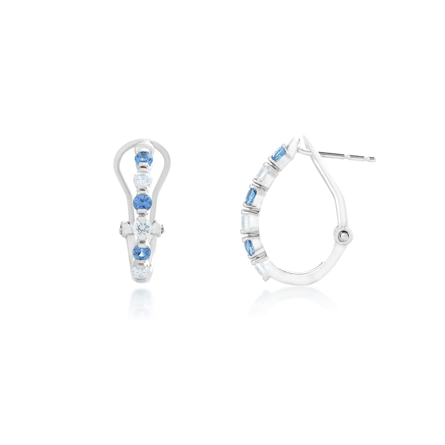 Yogo Round Sapphires and 3/8 ct. tw. Diamond Hoop Earrings in 10K white gold