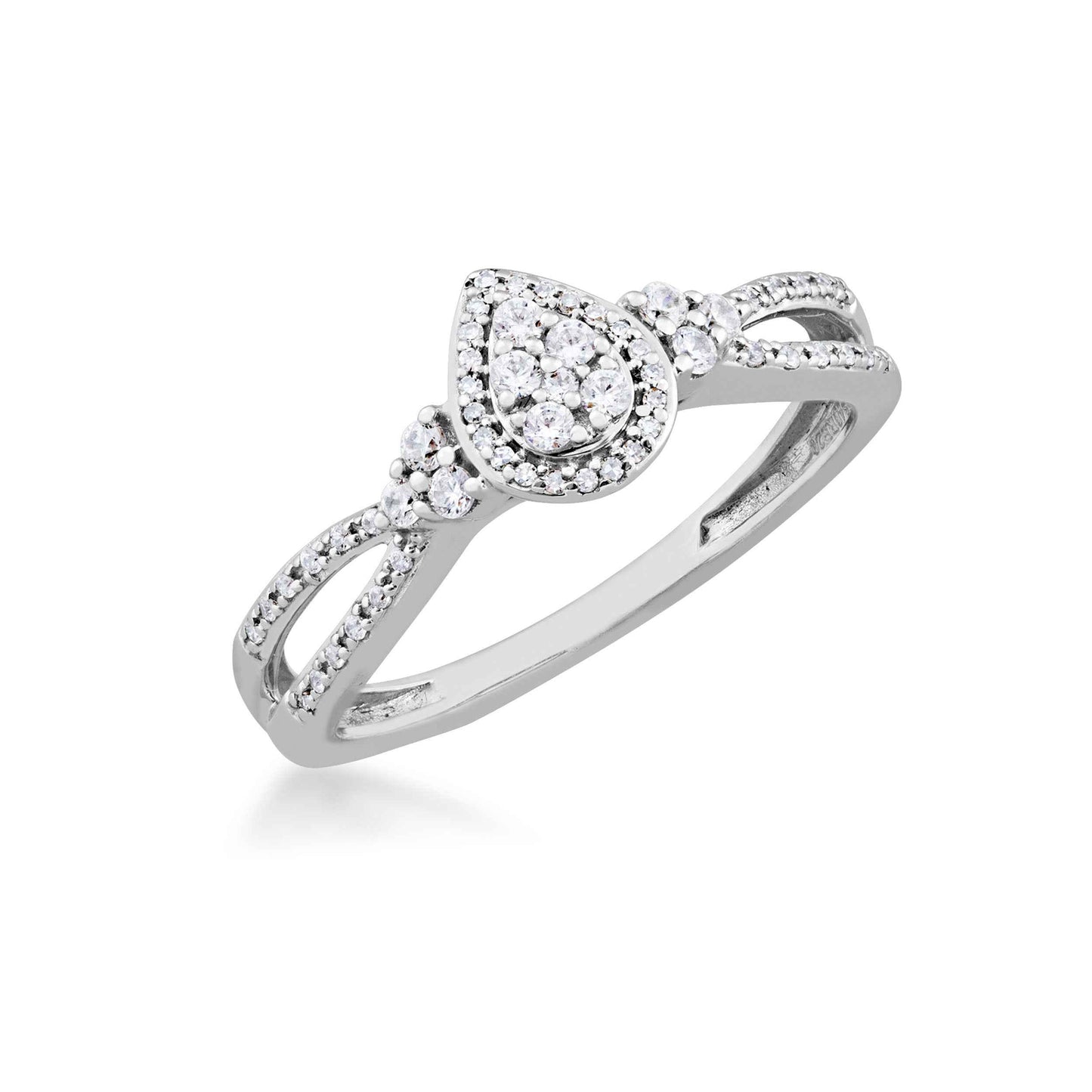 I Promise 1/5 ct. tw. Diamond Pear-Shape Cluster Promise Ring with Split Band in 10K White Gold front view