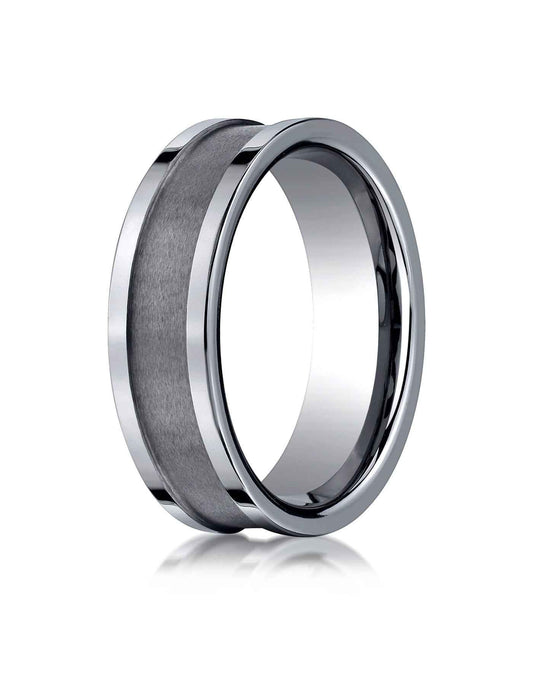 BENCHMARK Mens 7MM Tungsten Wedding Band with Brushed Center close-up detail