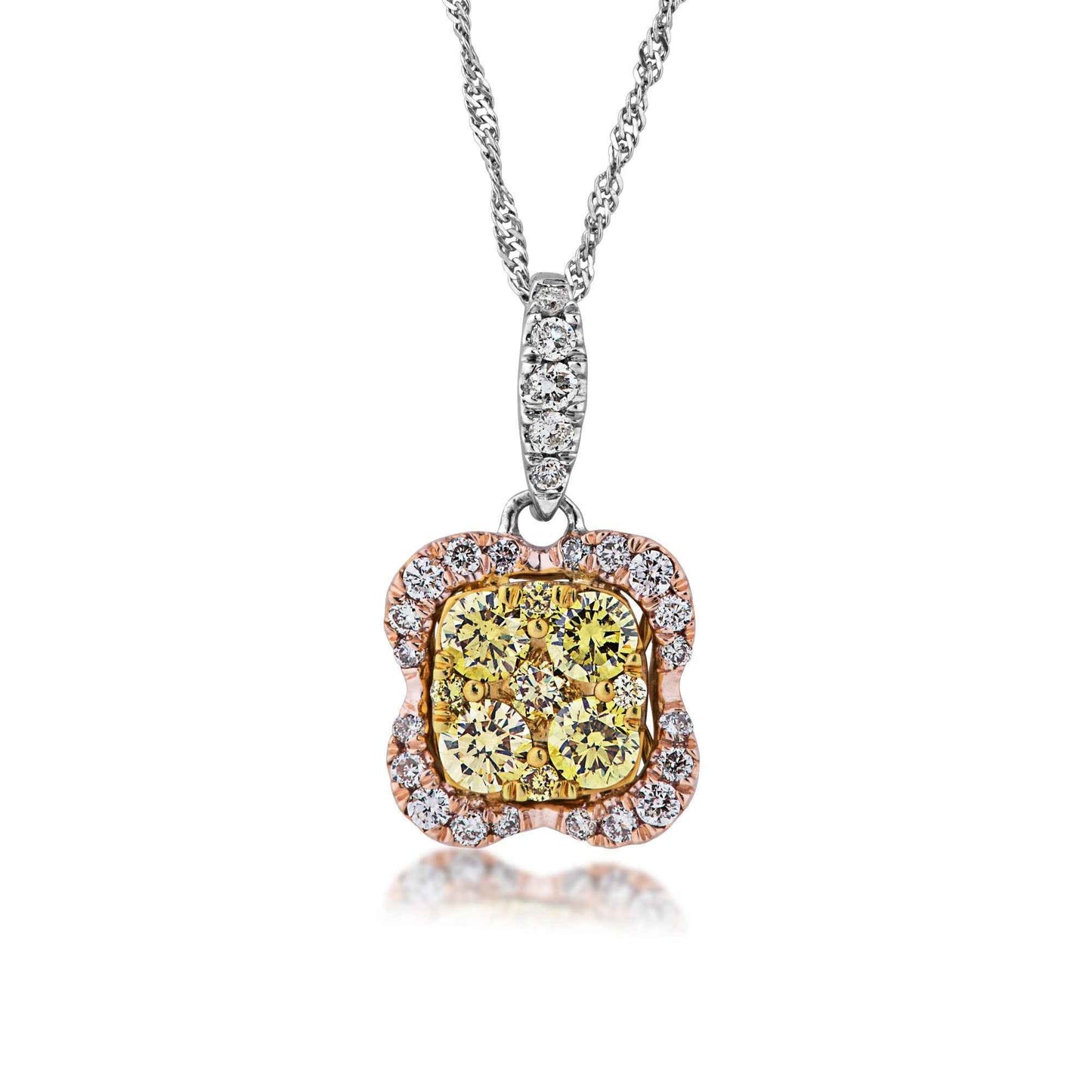 Love in Color 5/8 ct. tw. Yellow & White Diamond Cushion Cluster Pendant in 14K Tri-Tone Gold