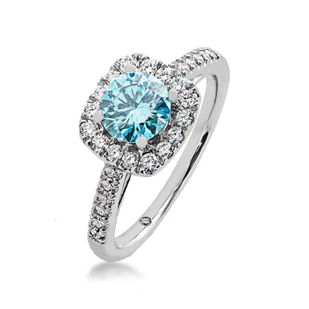 Adamante 1-1/2 ct. tw. Treated Blue and White Lab-Grown Diamond Engagement Ring with Halo in 14K White Gold