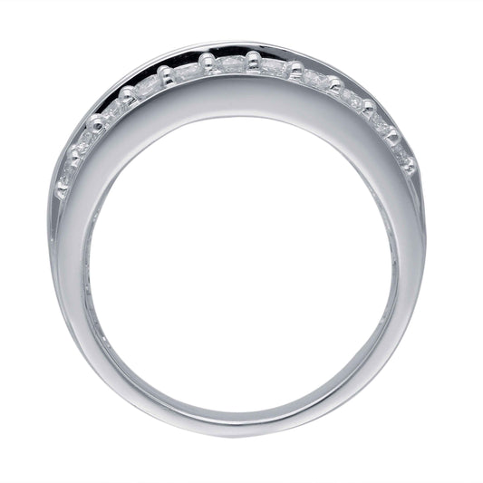 Kallati 2 ct. tw. Princess Cut, Baguette & Round Diamond Multirow Ring in 14K White Gold close-up detail