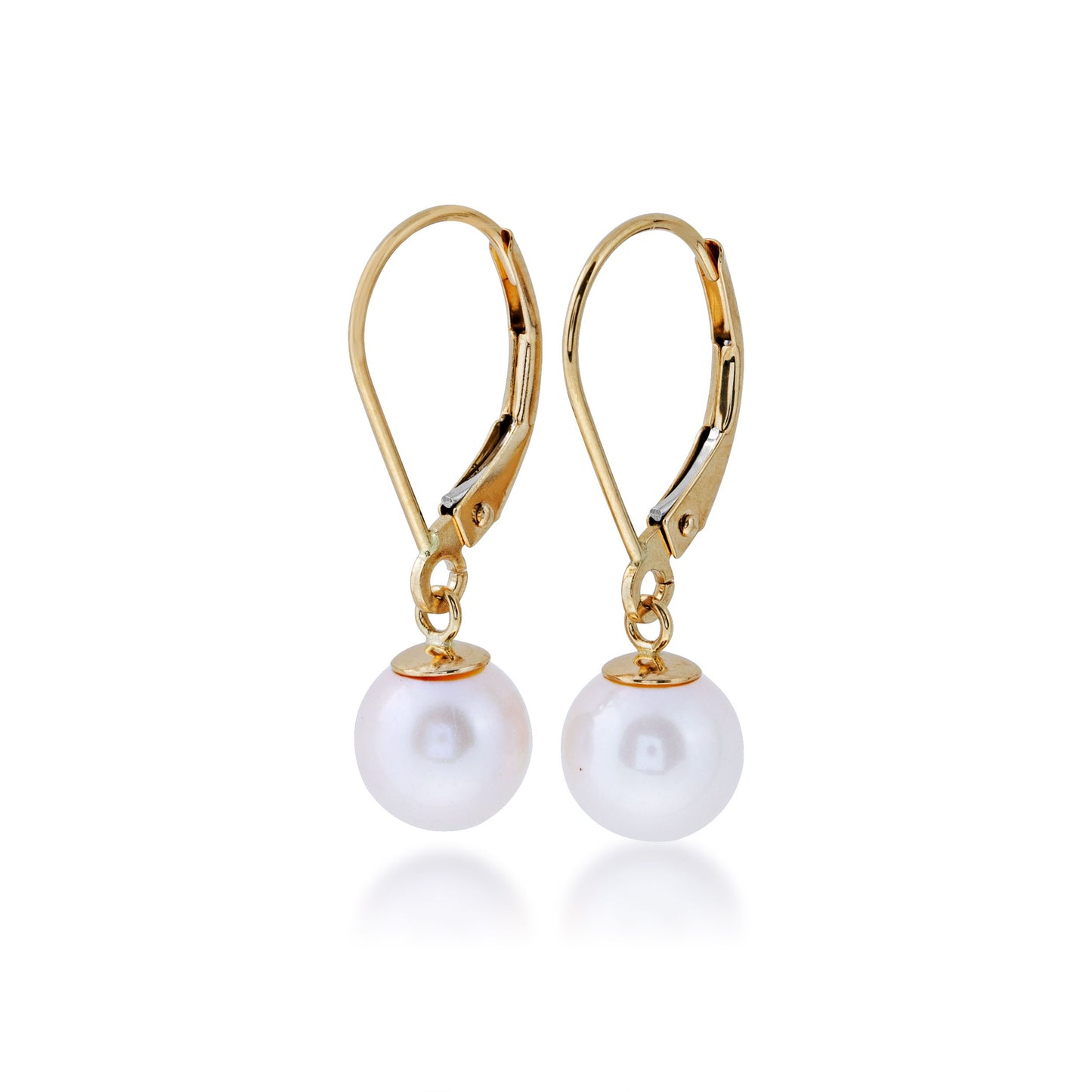 Ladies' 7mm Lever Back Dangle Pearl Earrings in 14K Yellow Gold