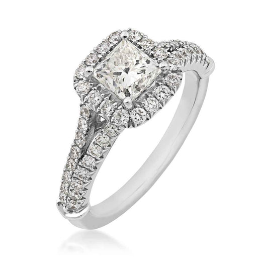 Brilliantly Yours 1-3/8 ct. tw. Princess Cut Diamond Halo Engagement Ring with Split-Shank Band in 14K White Gold front view