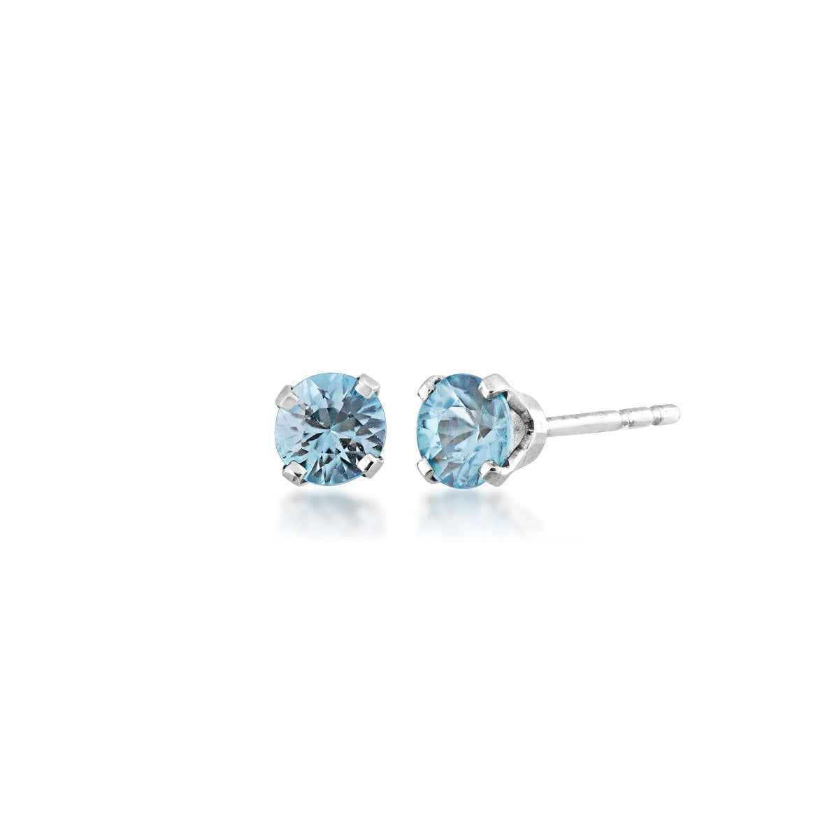 3mm Round Aquamarine Solitaire Earrings in 10K White Gold