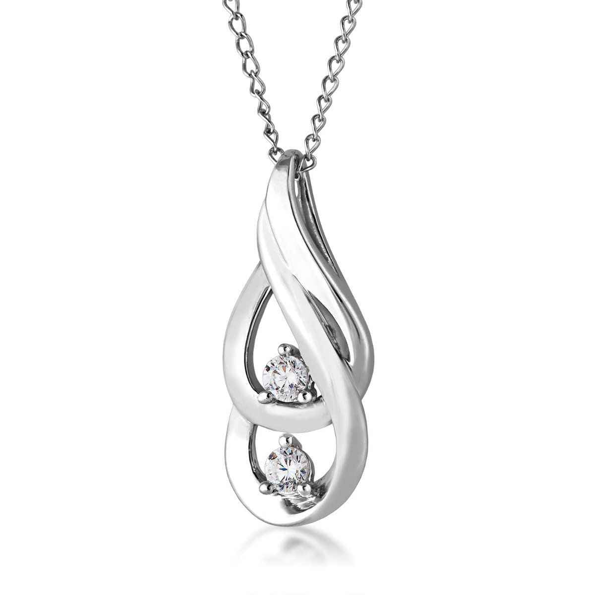 2BeLoved 1/7 ct. tw. 2 Stone Diamond Double Tear-Drop Shaped Pendant in 10K White Gold