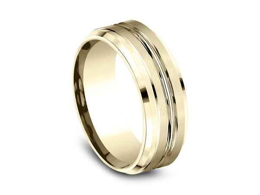 Benchmark Men's 8mm Satin Center Wedding Band in 10K Yellow Gold front view