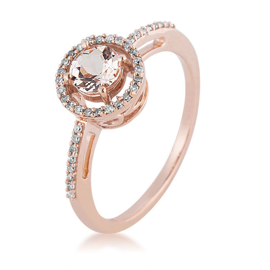 Genuine Round Morganite & 1/7 ct. tw. Diamond Halo Ring in 10K Pink Gold close-up detail