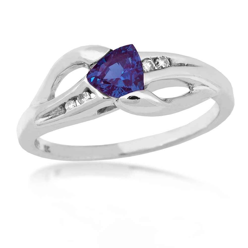 Genuine Trillion Cut Tanzanite Ring with .04 ct. tw. Diamond Accented Band in 10K White Gold