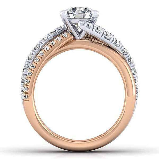 Gabriel & Co. .79 ct. Diamond Semi-Mount Engagement Ring with Double Split Shank Band in 14K White and Pink close-up detail