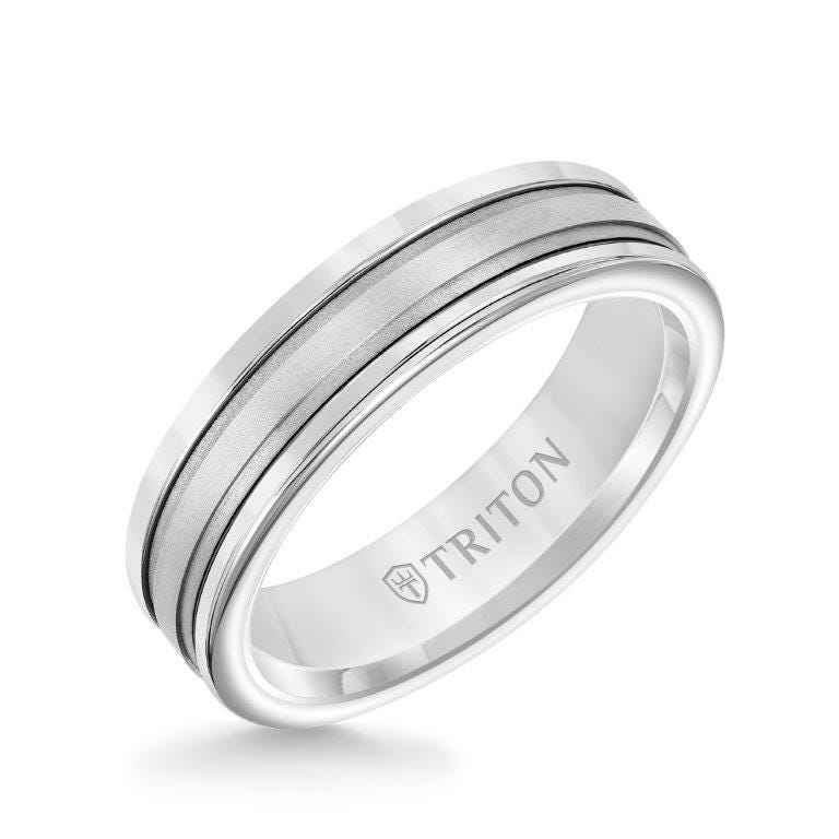 Triton Men's Tungsten 6mm Wedding Band in 14K White Gold