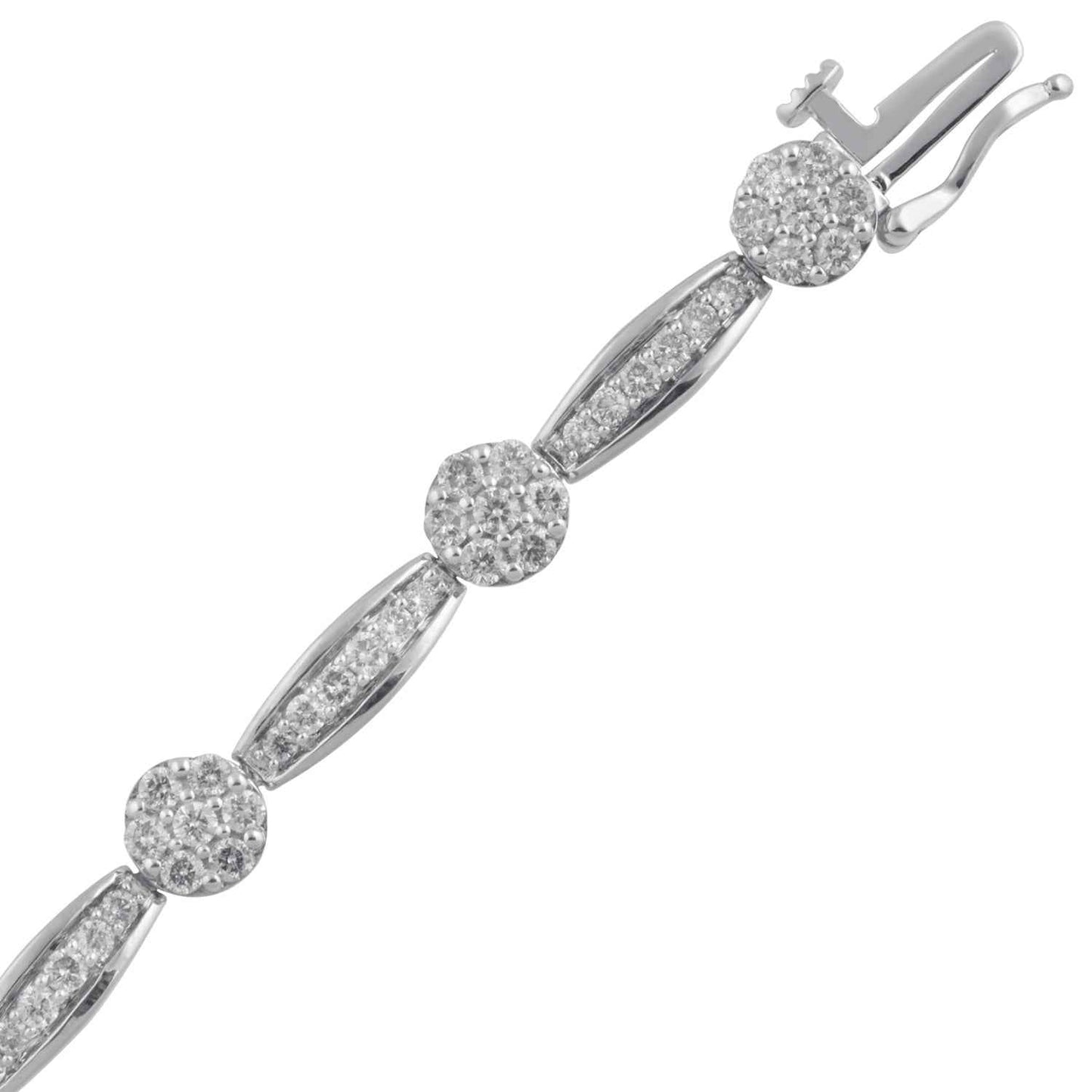 3 ct. tw. Diamond Cluster & Bar Tennis Bracelet in 10K White Gold front view