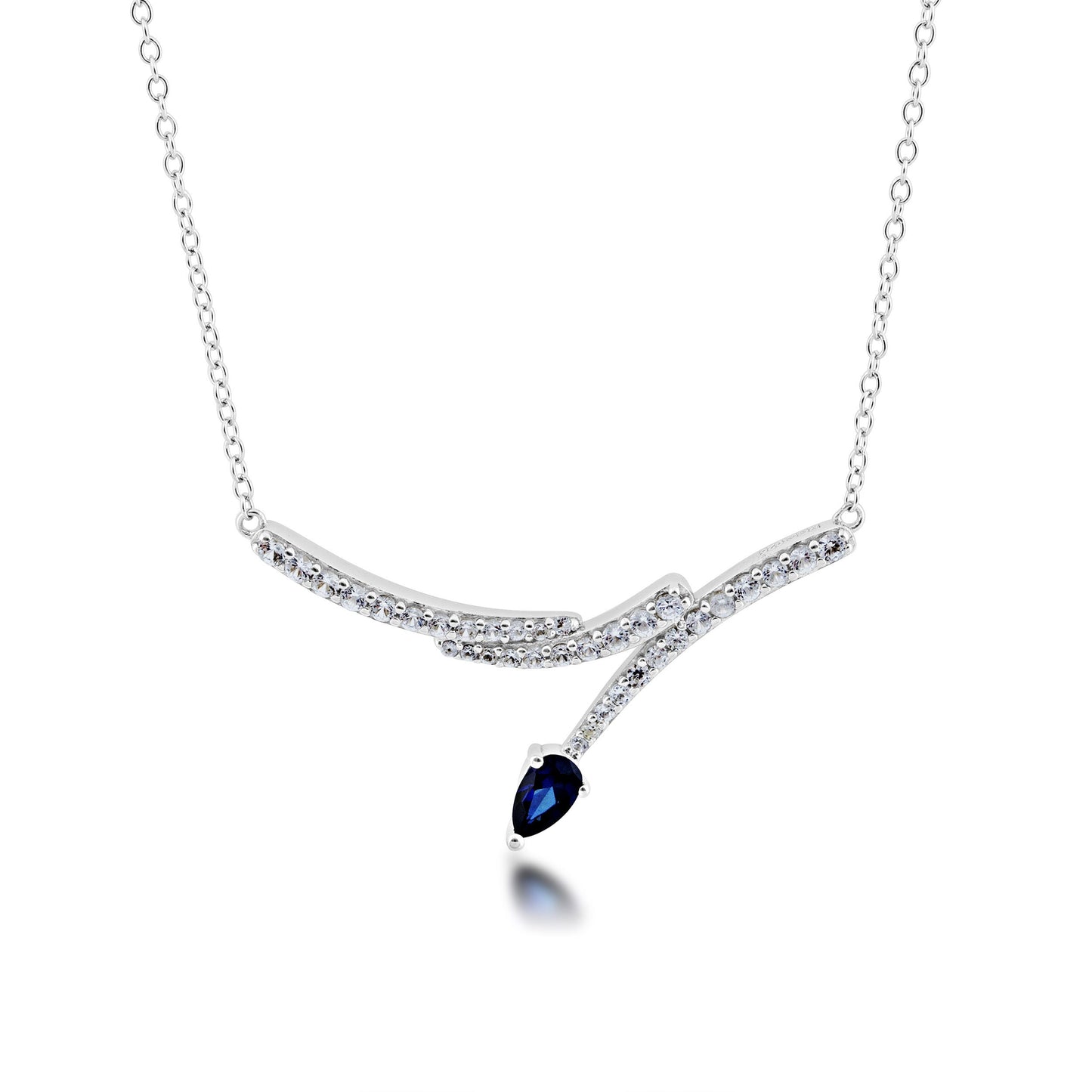 Created Pear-Shaped Blue Sapphire with White Sapphire Necklace in Sterling Silver