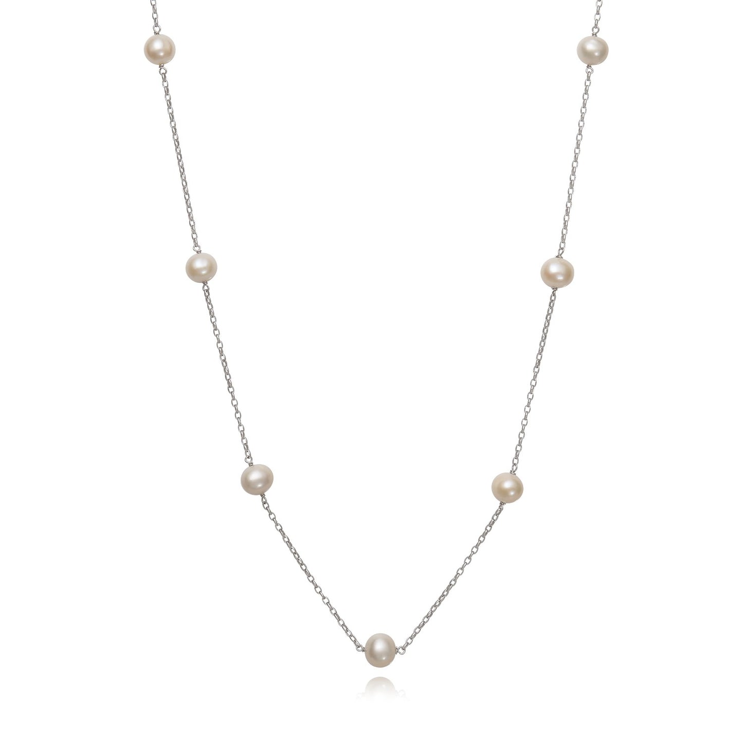 Natural White Freshwater Pearl Necklace with Sterling Silver Chain