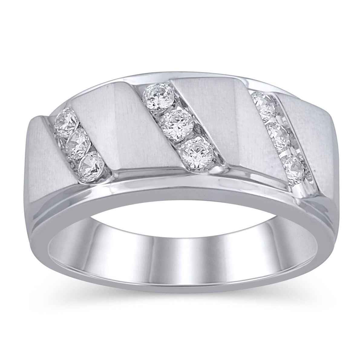 1/2 ct. tw. Men's Three-Row Diagonal Diamond Channel-Set Wedding Band in 10K White Gold