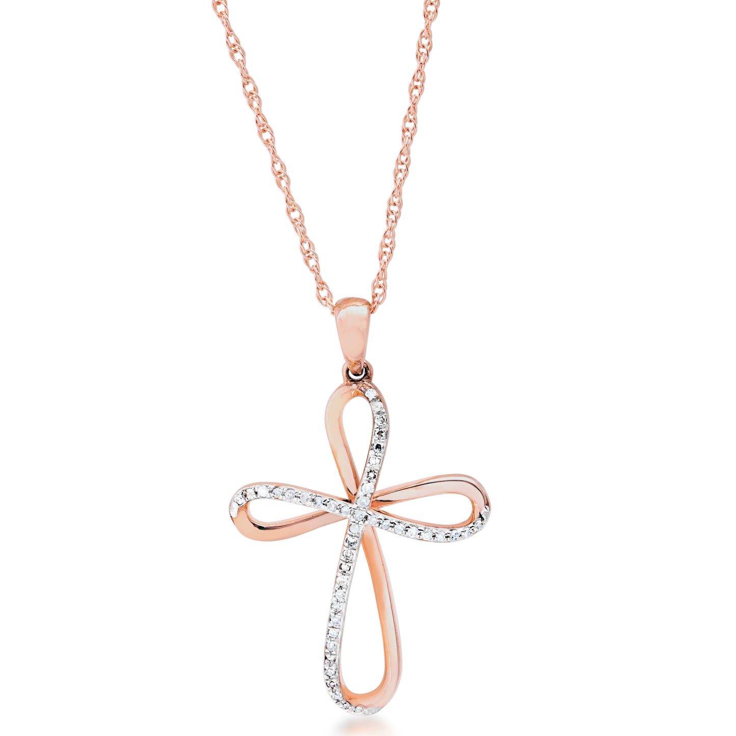1/8 ct. tw. Diamond Looped Cross Pendant in 10K Pink Gold