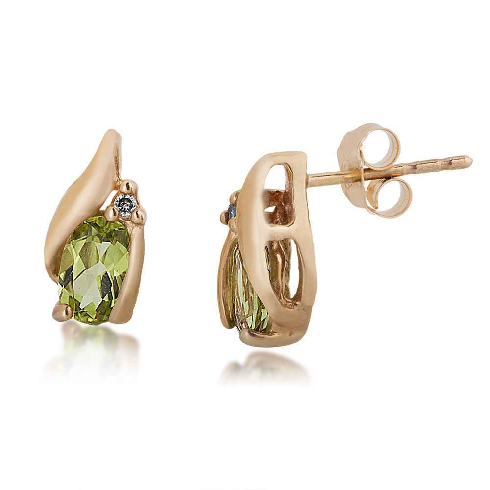 Genuine Oval Peridot & .02 ct. tw. Diamond Earrings in 10K Yellow Gold