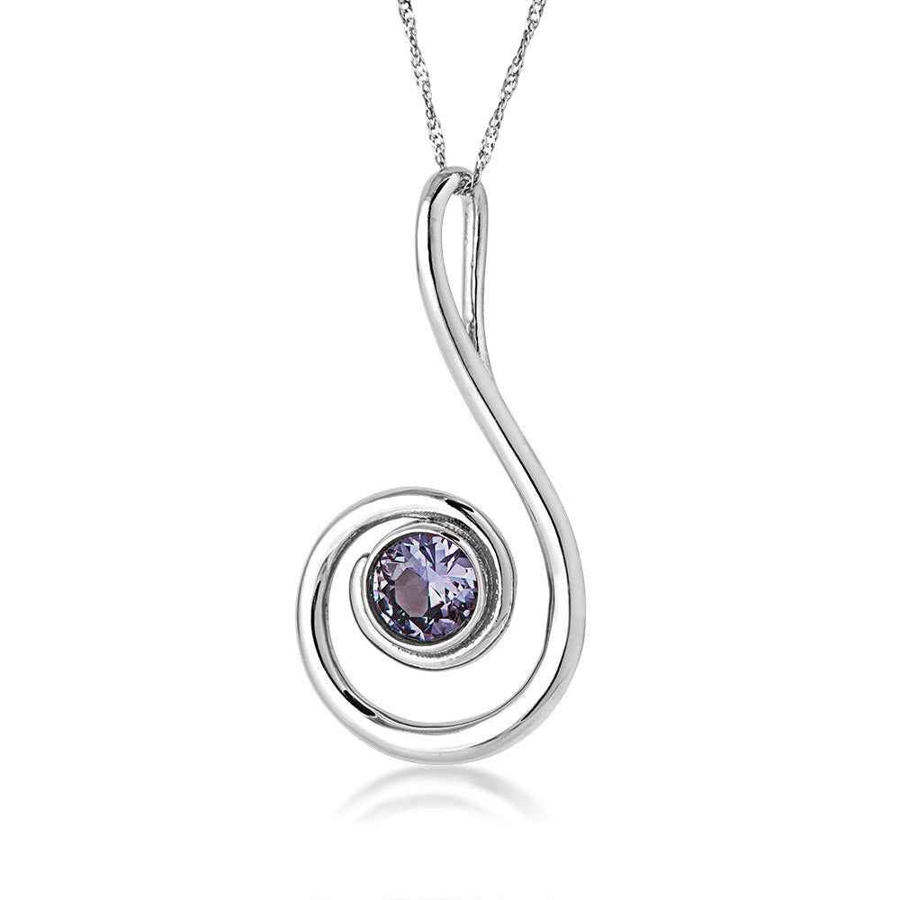 Created Round Alexandrite Swirl Pendant in Sterling Silver