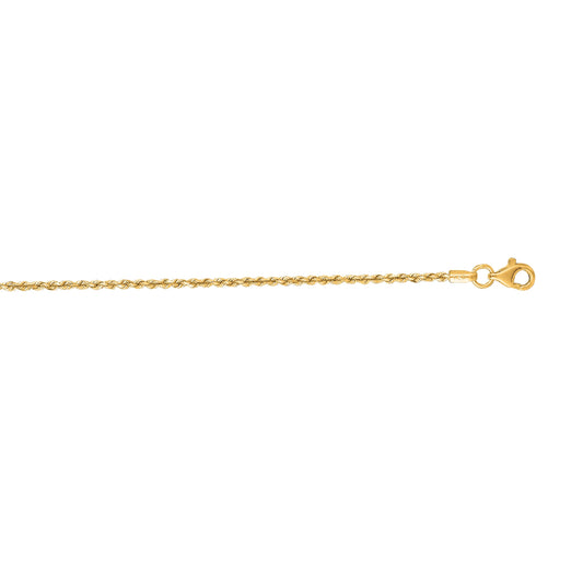 1.5mm 20-inch Solid Diamond Cut Rope Chain 14K Yellow Gold front view