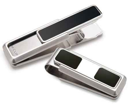 M-Clip Stainless With Black Enamel Inlay 2 Pocket Money Clip SS