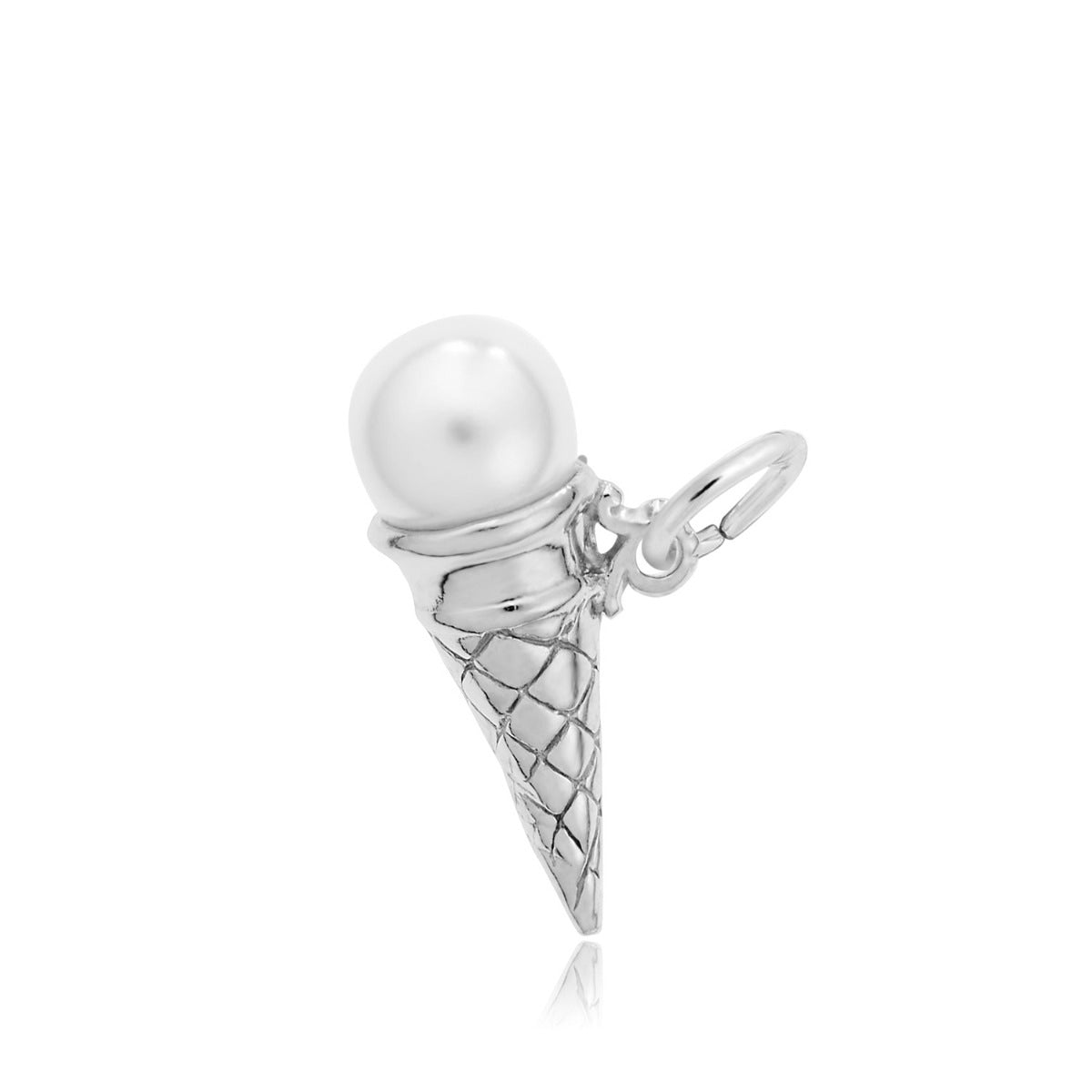 Ice Cream Cone Charm with Pearl in Sterling Silver