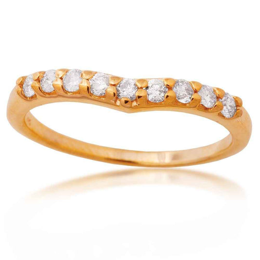 1/4 ct. tw. Round Prong Set Diamond Chevron Style Anniversary Ring in 14K Yellow Gold front view