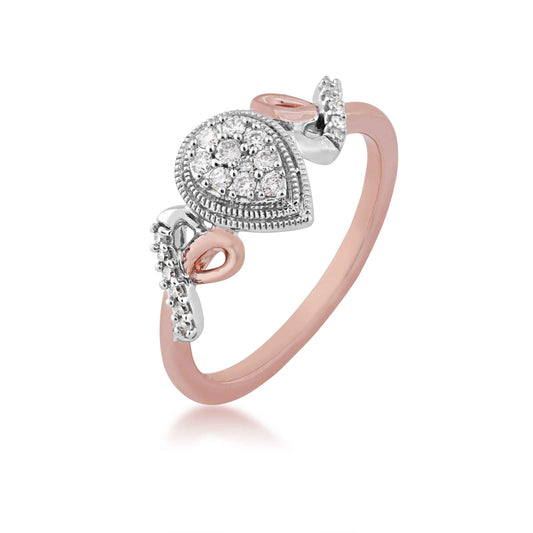 I Promise 1/6 ct. tw. Pear-Shaped Cluster Diamond Promise Ring in 10K White and Pink Gold front view