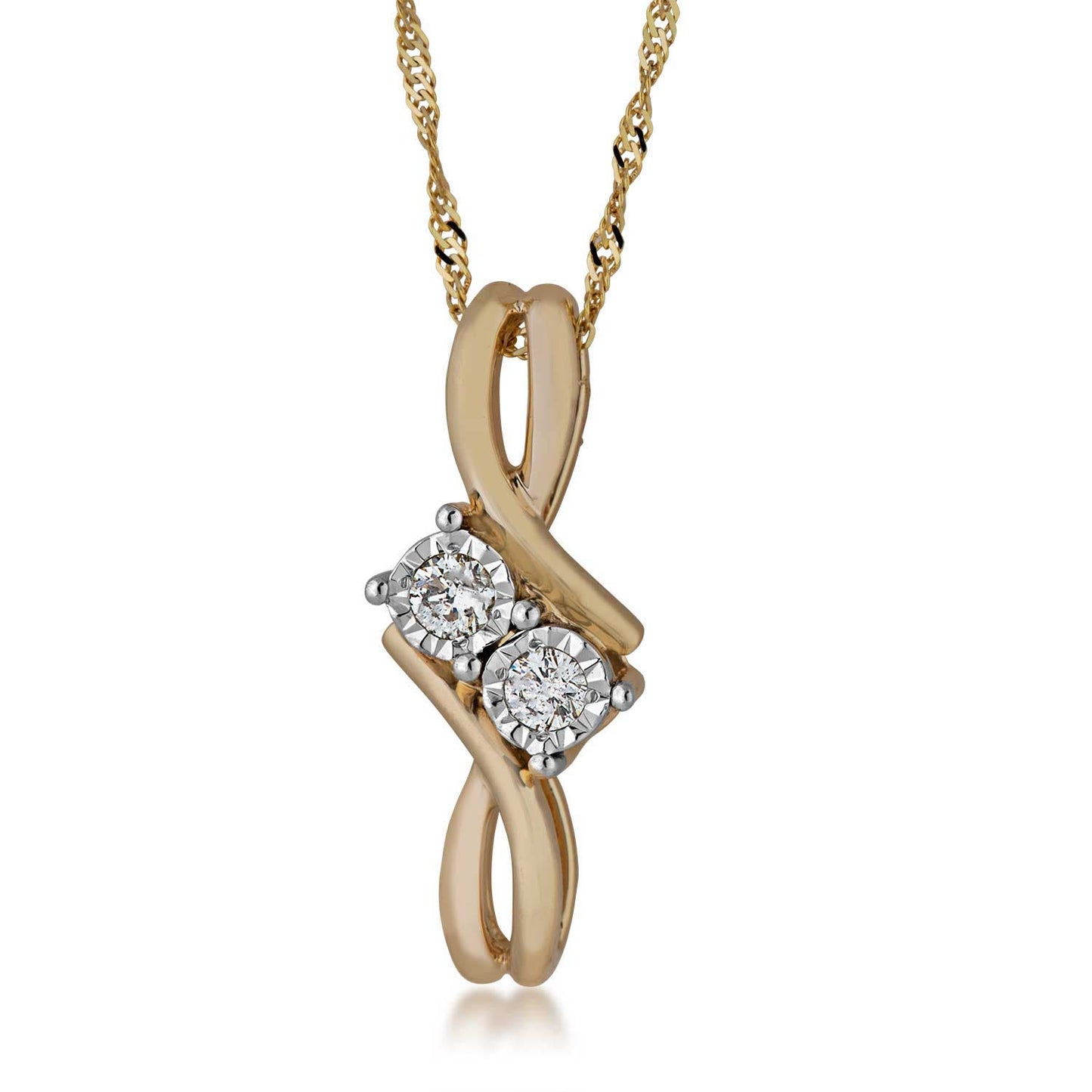 2BeLoved 1/10 ct. tw. 2 Stone Diamond Loop Pendant in 10K Yellow Gold