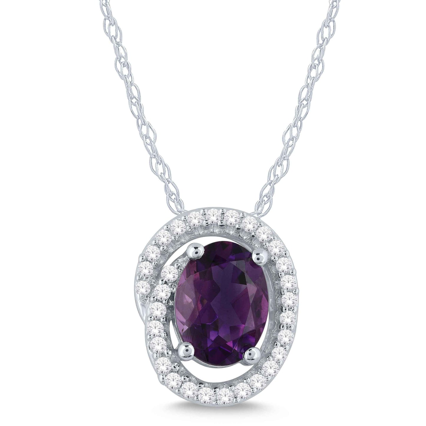 Oval Amethyst and 1/7 ct. tw. Diamond Halo Wrap Pendant in 10K White Gold