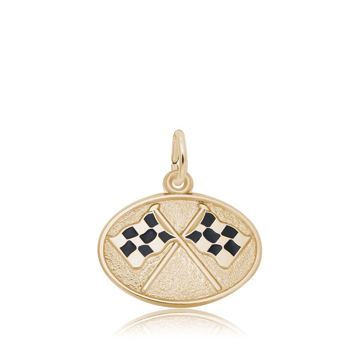Racing Flags Oval Disc Charm in 14K Yellow Gold