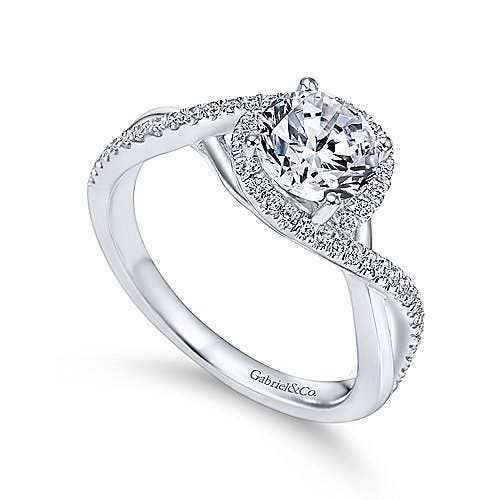 Gabriel & Co. 1/4 ct. tw. Diamond Pave Twist Halo Semi-Mount Engagement Ring in 14K White Gold close-up detail