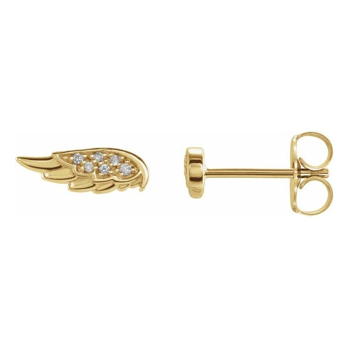 Diamond Accent Angel Wing Earrings in 14K Yellow Gold