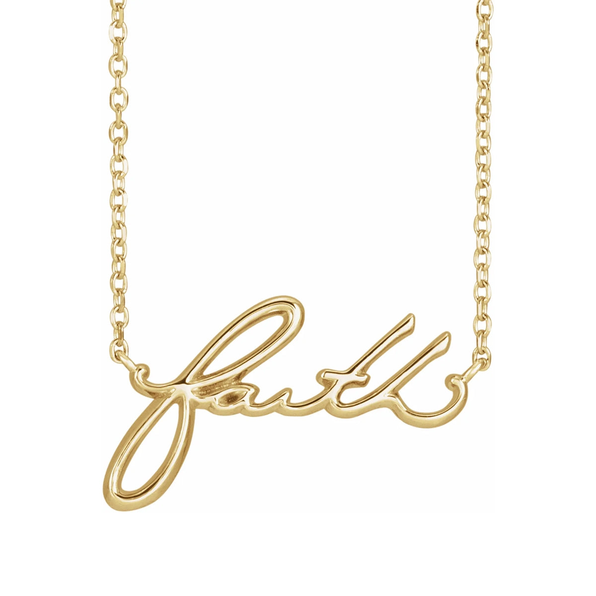 Faith Script Necklace in 14K Yellow Gold