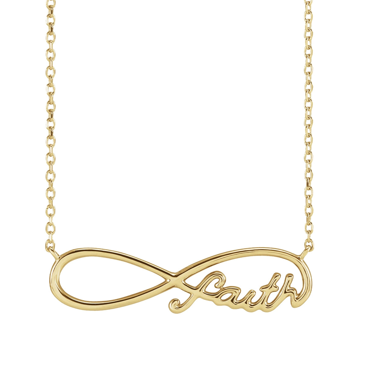 Faith Infinity Necklace in 14K Yellow Gold